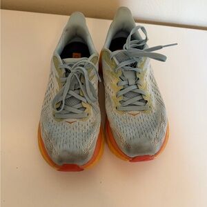 Hoka One Light Blue and Orange Sneakers